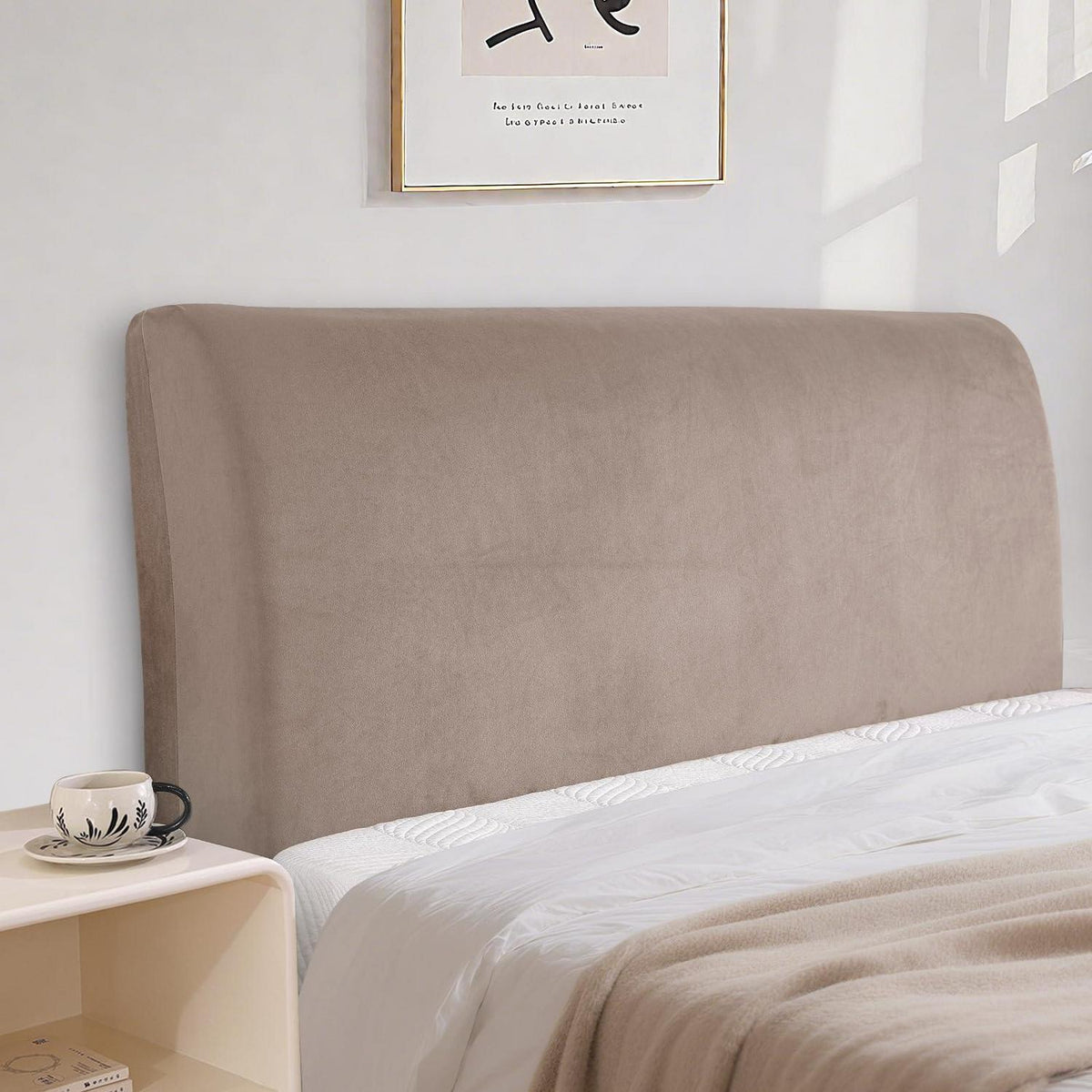 Samt Kopfteilbezug Khaki 180cm - Staubschutz & Pflegeleicht