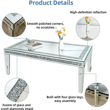 Couchtisch Silber Kristall Glas Rechteckig 120x60x45 cm