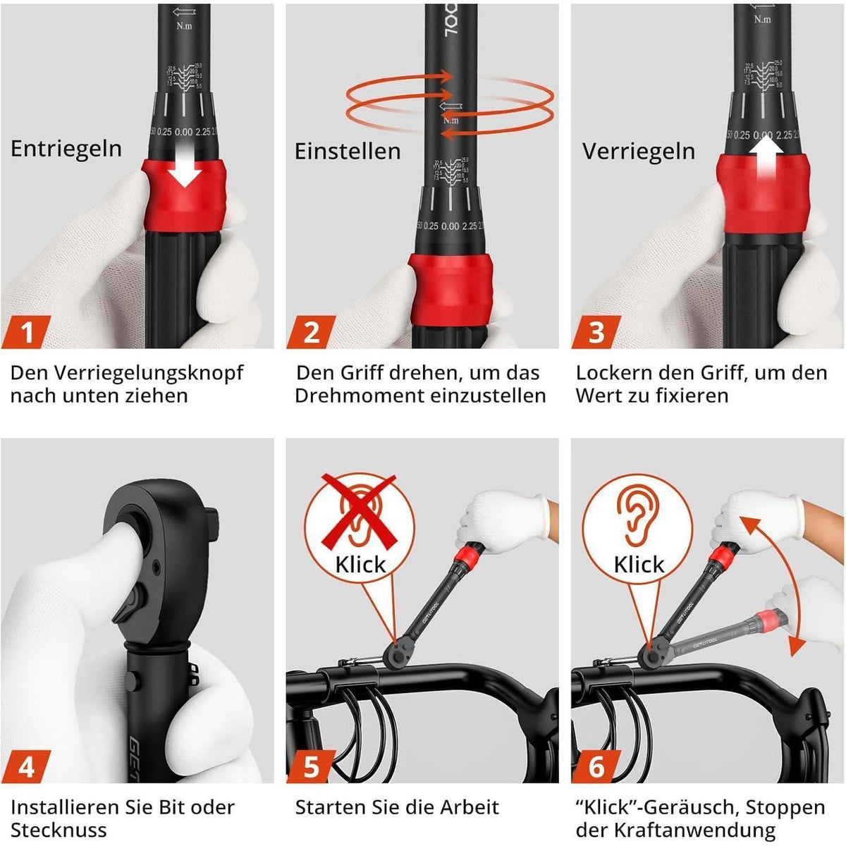 Drehmomentschlüssel Set 3-teilig 1/4" 3/8" 1/2" Cr-Mo Stahl