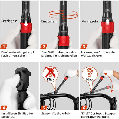 Drehmomentschlüssel Set 3-teilig 1/4" 3/8" 1/2" Cr-Mo Stahl