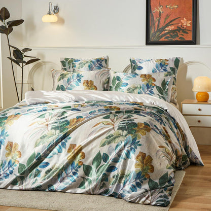 Satin Bettwäsche Set 135x200 - 4-teilig mit Blättermotiv