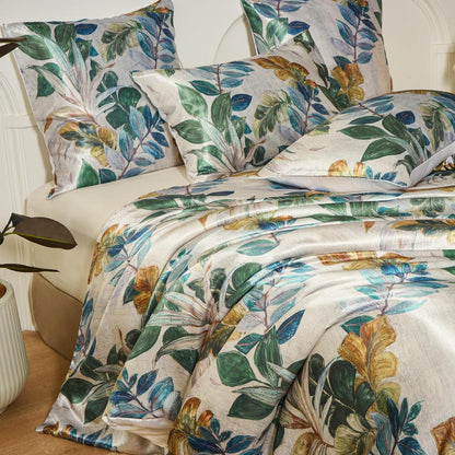 Satin Bettwäsche Set 135x200 - 4-teilig mit Blättermotiv