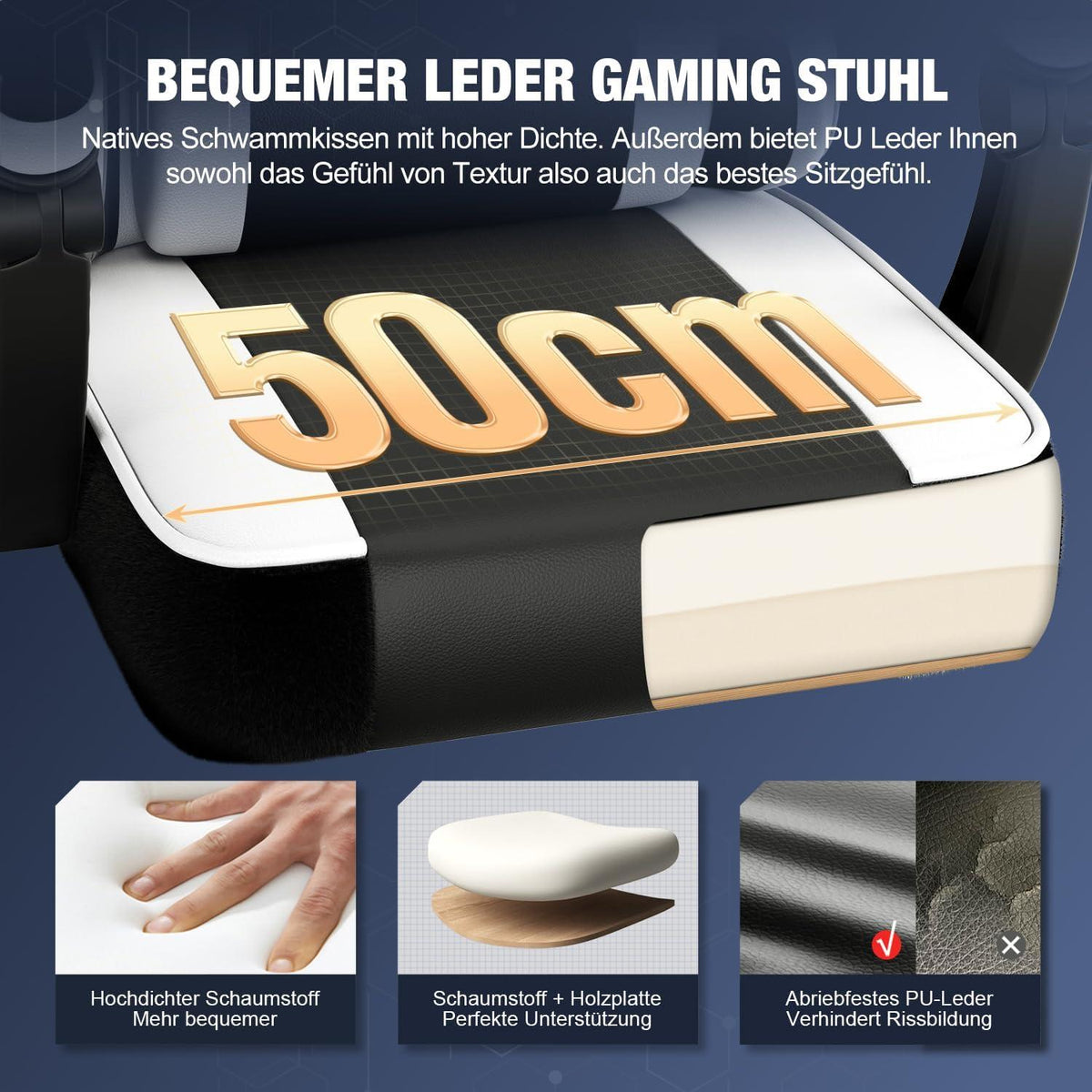 Ergonomischer Gaming Stuhl mit Fußstütze und Belastbarkeit bis