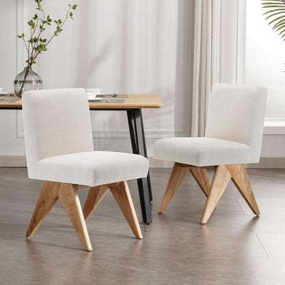 Vintage Küchenstühle 2er Set Beige - Chenille Polsterstühle