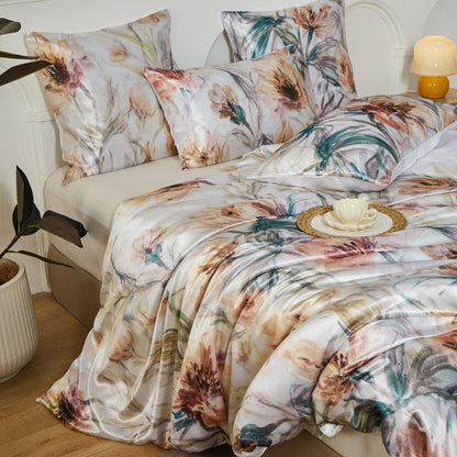 Satin Bettwäsche Set 135x200 Blumen Floral Deluxe