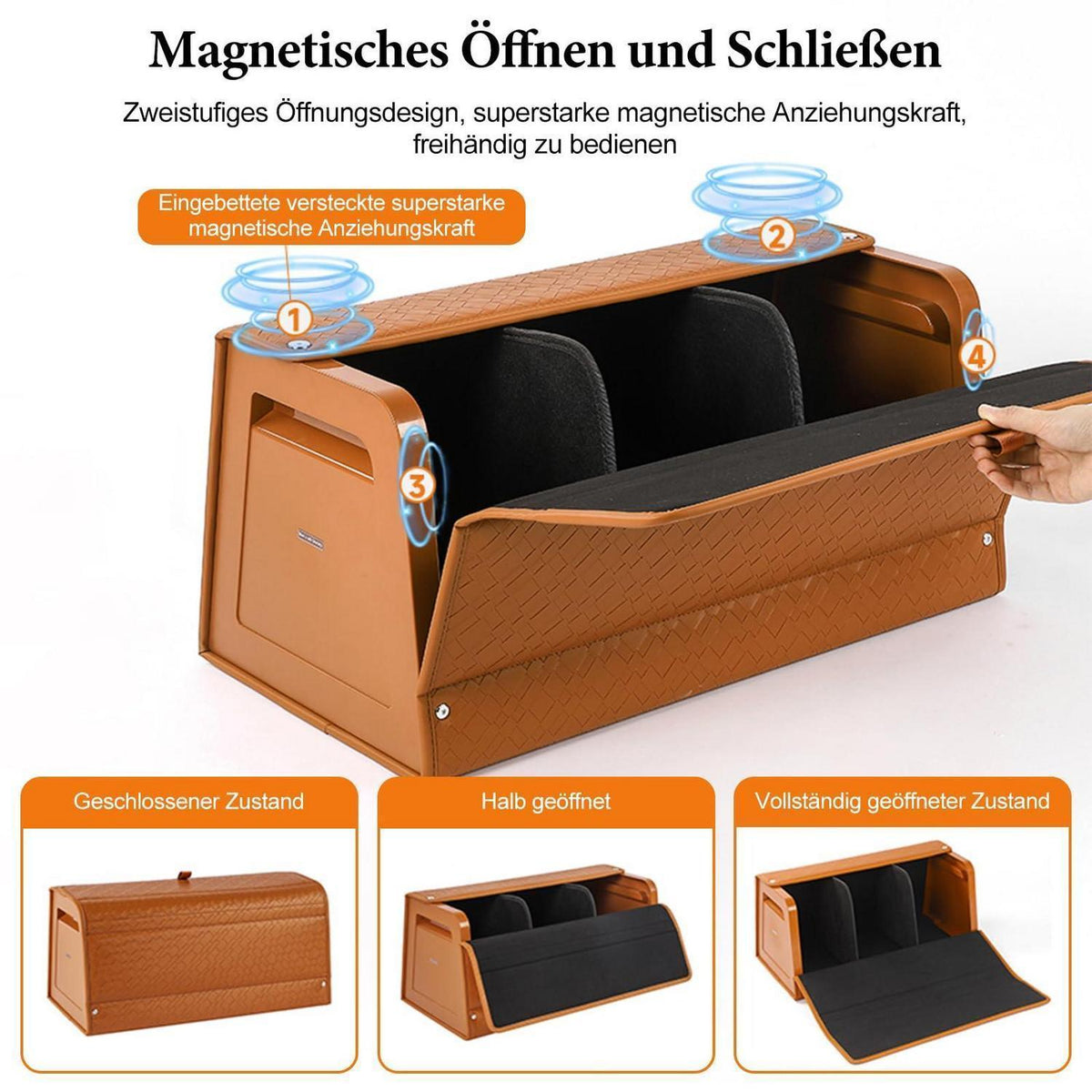 Kofferraum-Organizer | Faltbar & Wasserdicht | Orange in Lederoptik
