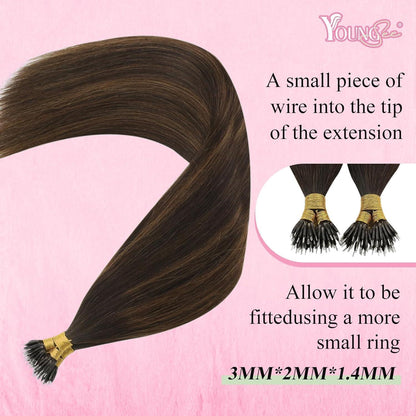 Echthaar Nano Extensions Ombre Dunkelbraun 60cm