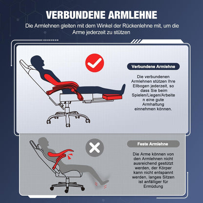 Gaming Stuhl mit verstellbarer Lendenkissen und Kopfkissen bis 150kg Belastbarkeit