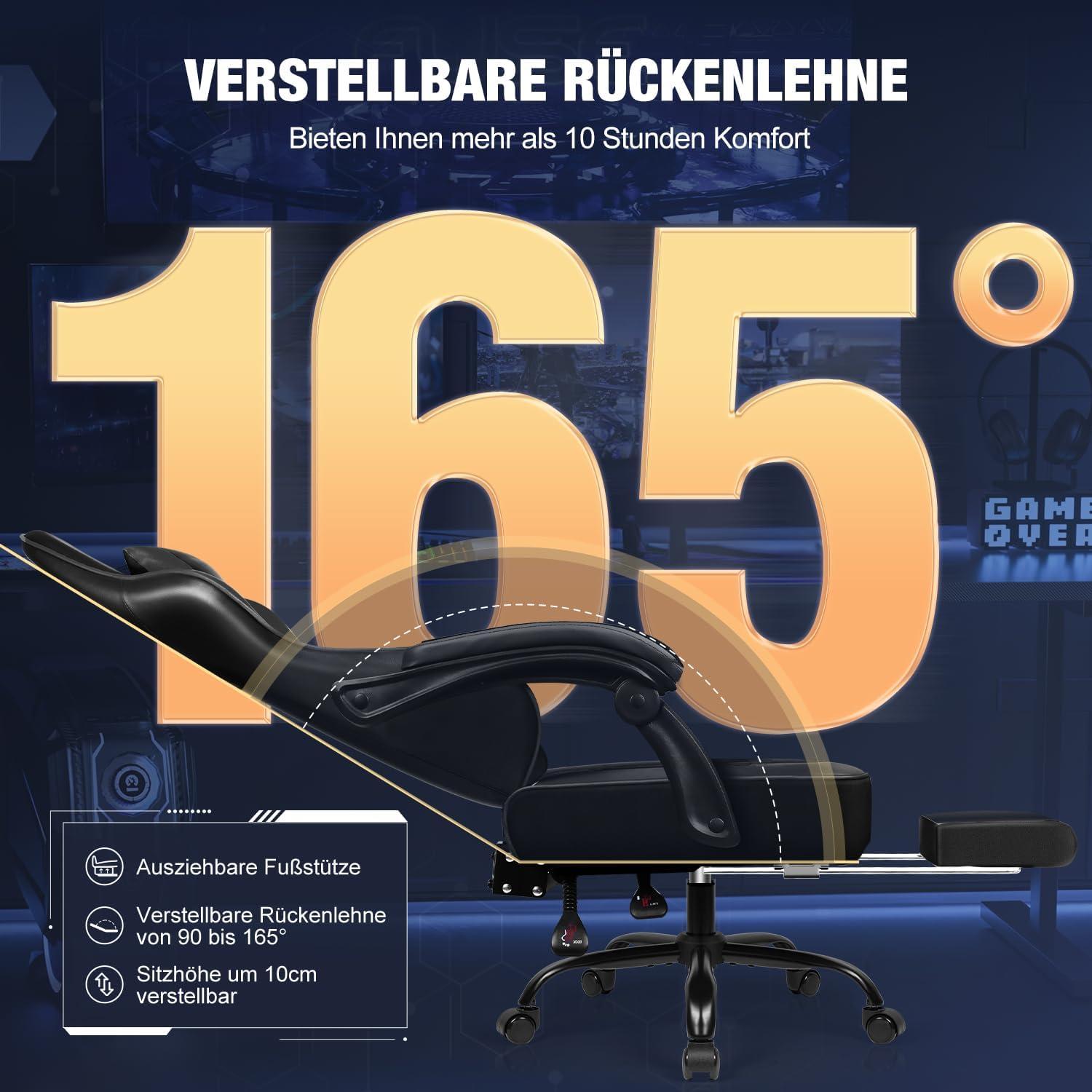Ergonomischer Gaming Stuhl mit verstellbaren Kissen und