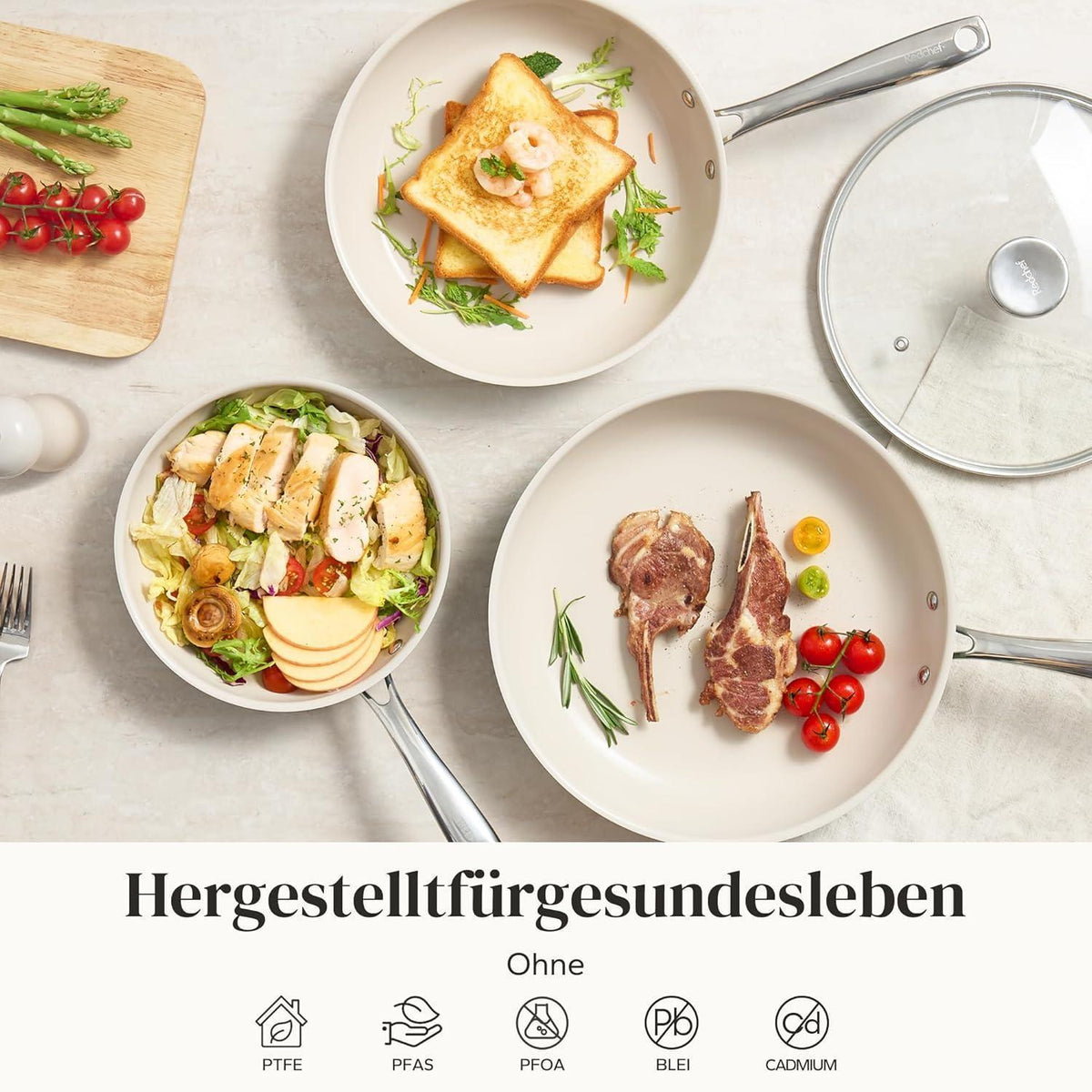 6-teiliges Keramik Pfannenset mit Deckel – Antihaft & Induktionsgeeignet