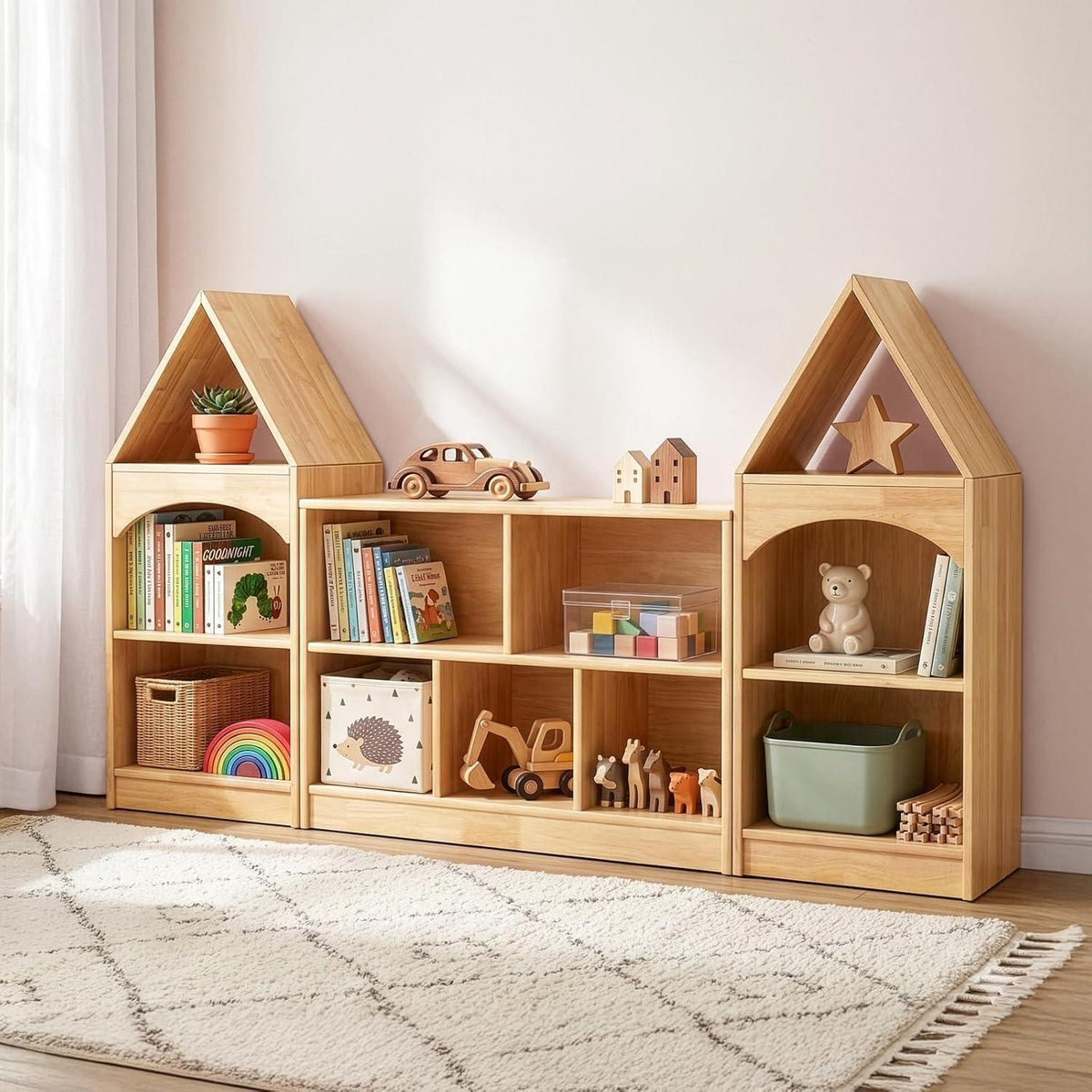Kinderregal Holz 5 Fächer – Spielzeug & Bücher Organizer