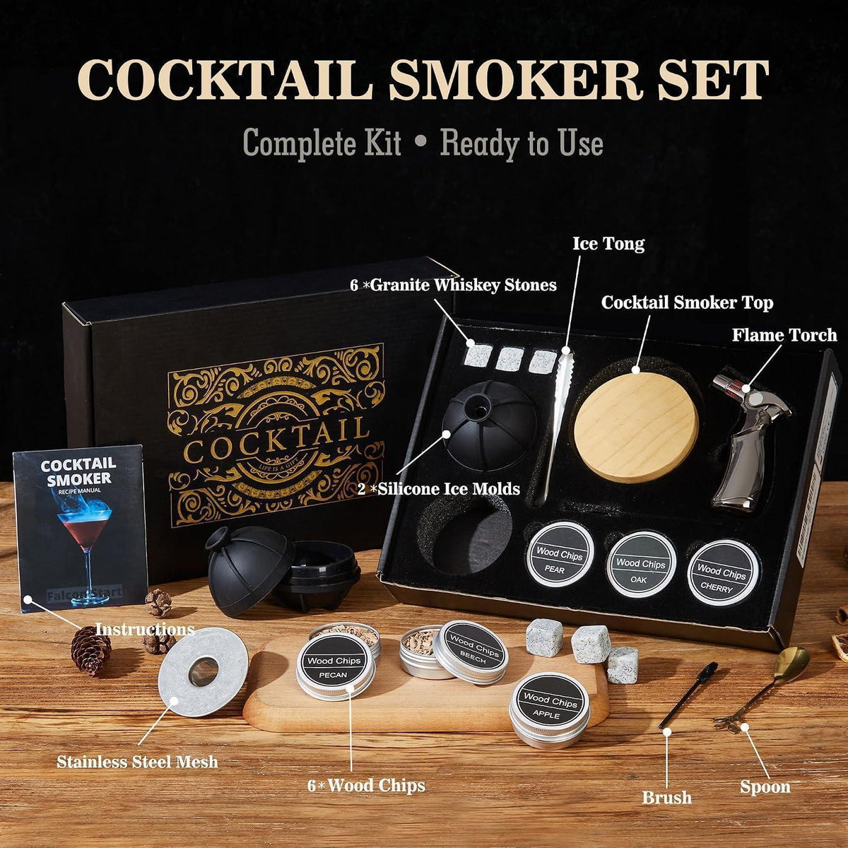 Cocktail Smoker Set mit Brenner & Holzchips – Whiskey Räucherset