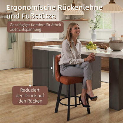 Moderner Barhocker 2er Set in Lederoptik & Fußstütze