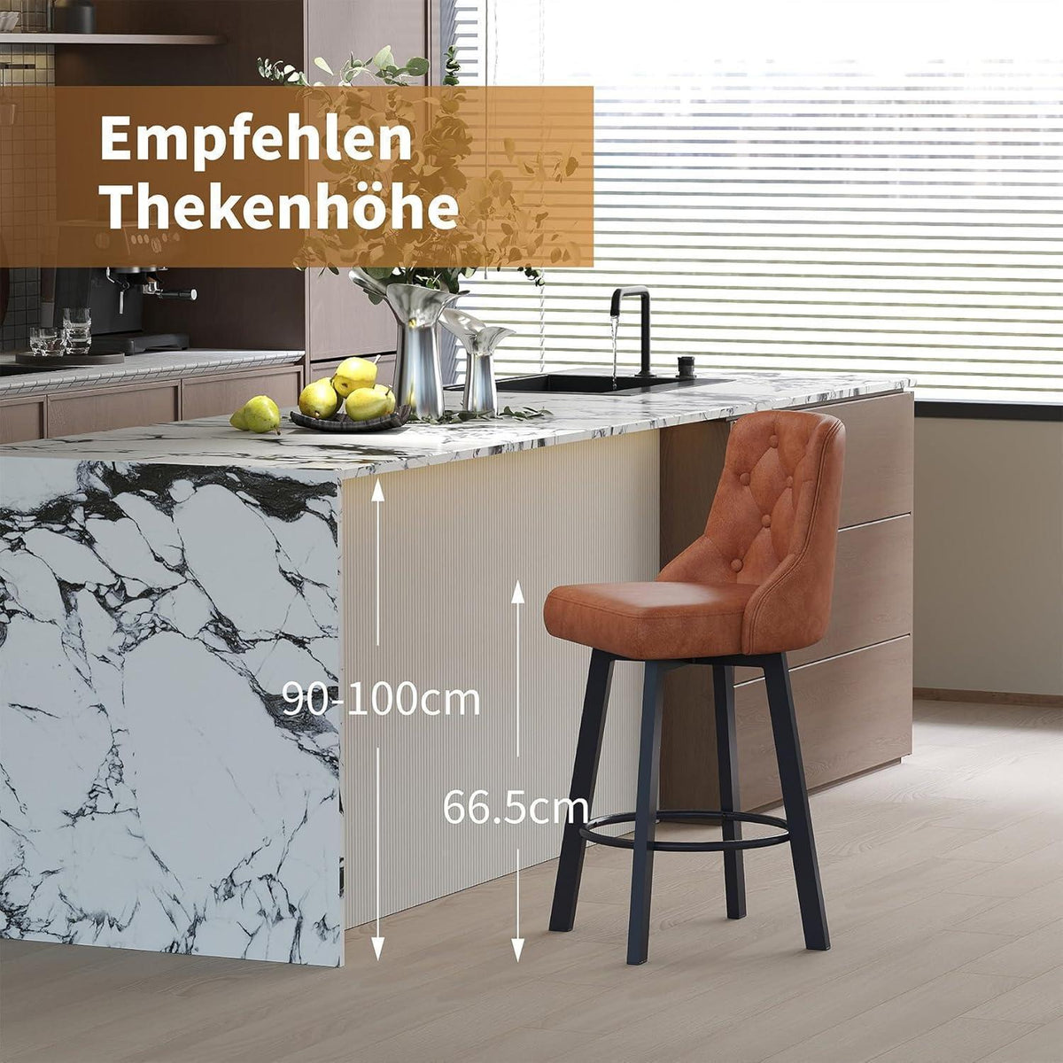 Moderner Barhocker 2er Set in Lederoptik & Fußstütze