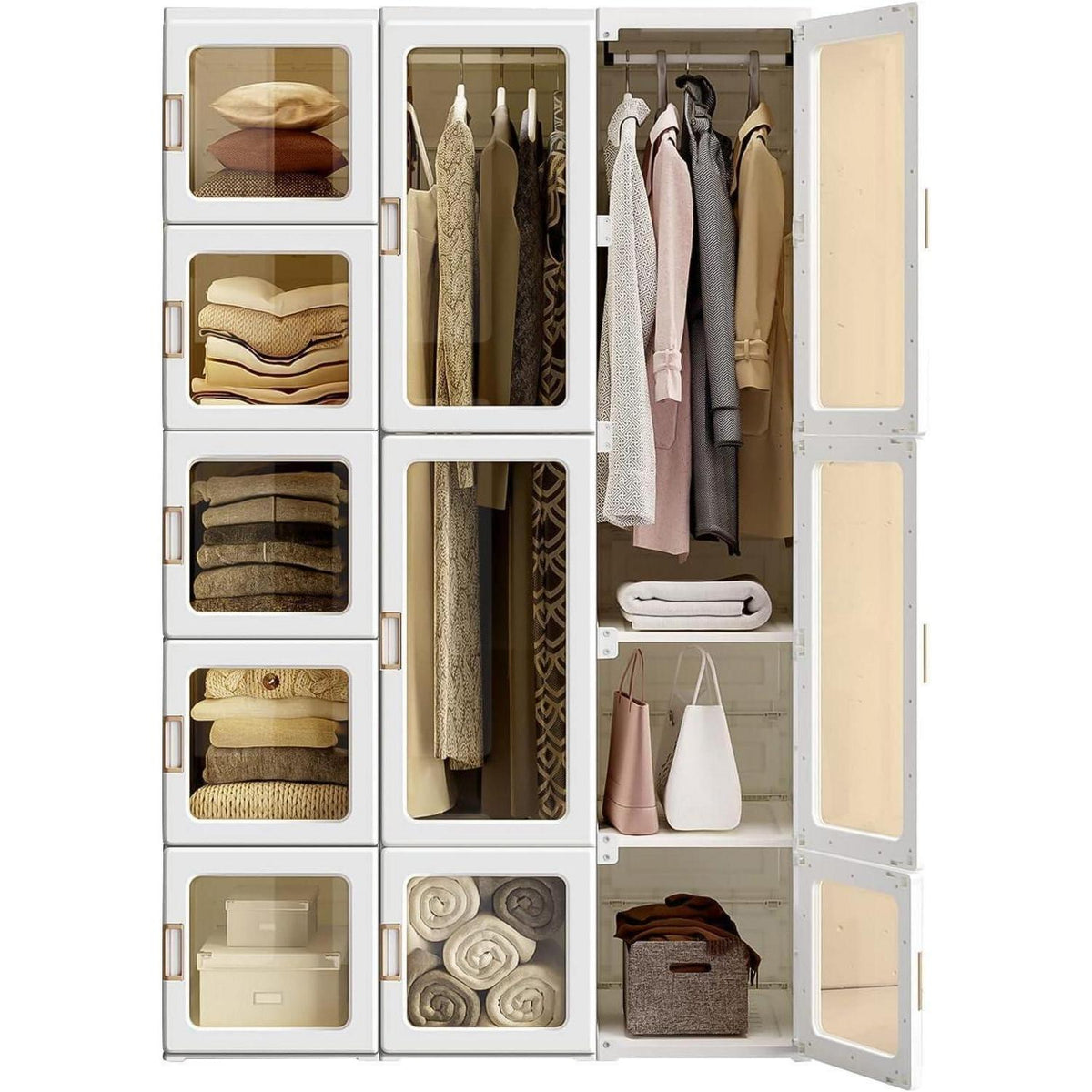 Faltbarer Kleiderschrank mit Stange & Magnettüren – Weiß