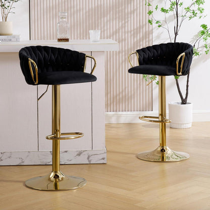Moderne Samt Barhocker 2er Set, höhenverstellbar & drehbar