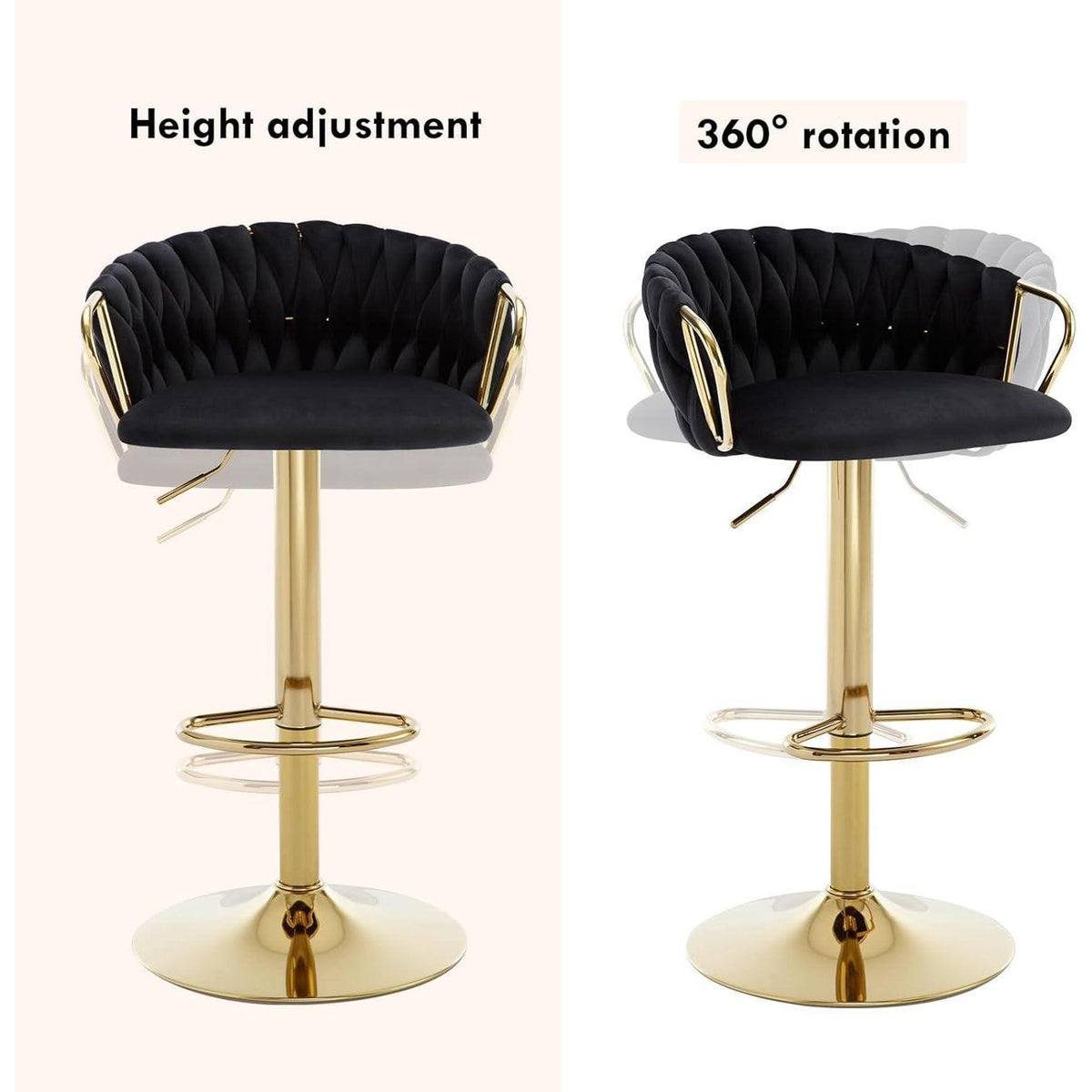 Moderne Samt Barhocker 2er Set, höhenverstellbar & drehbar