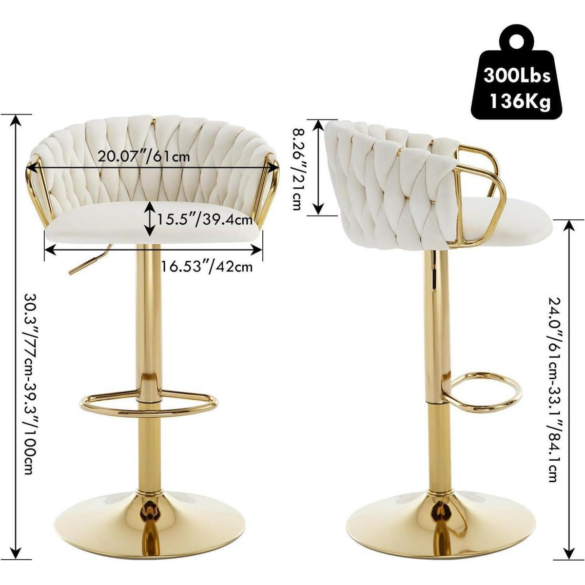 Moderne Samt Barhocker 2er Set, höhenverstellbar & drehbar
