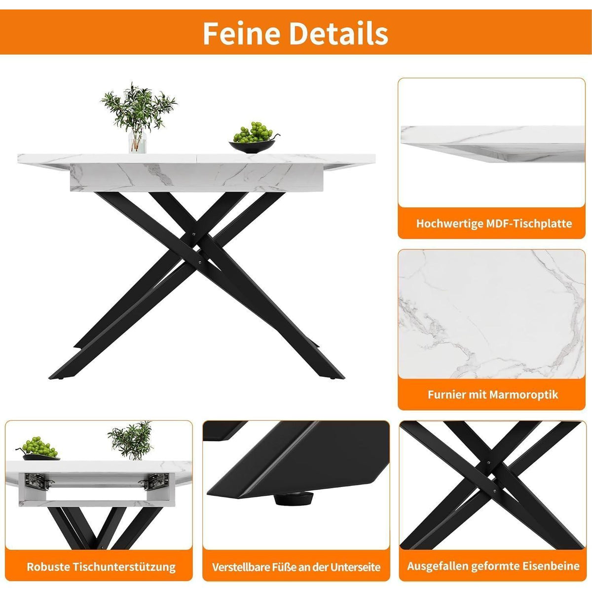 Ausziehbarer Esstisch Weiß 120-160x80 cm Küchentisch