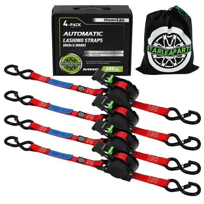 Automatischer Spanngurt-Set 4er Pack – 3,6m x 25mm Rot