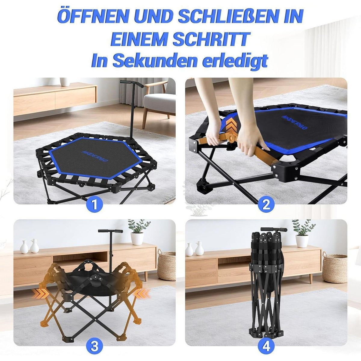 Klappbares Fitness Trampolin für Erwachsene – Schwarz Blau