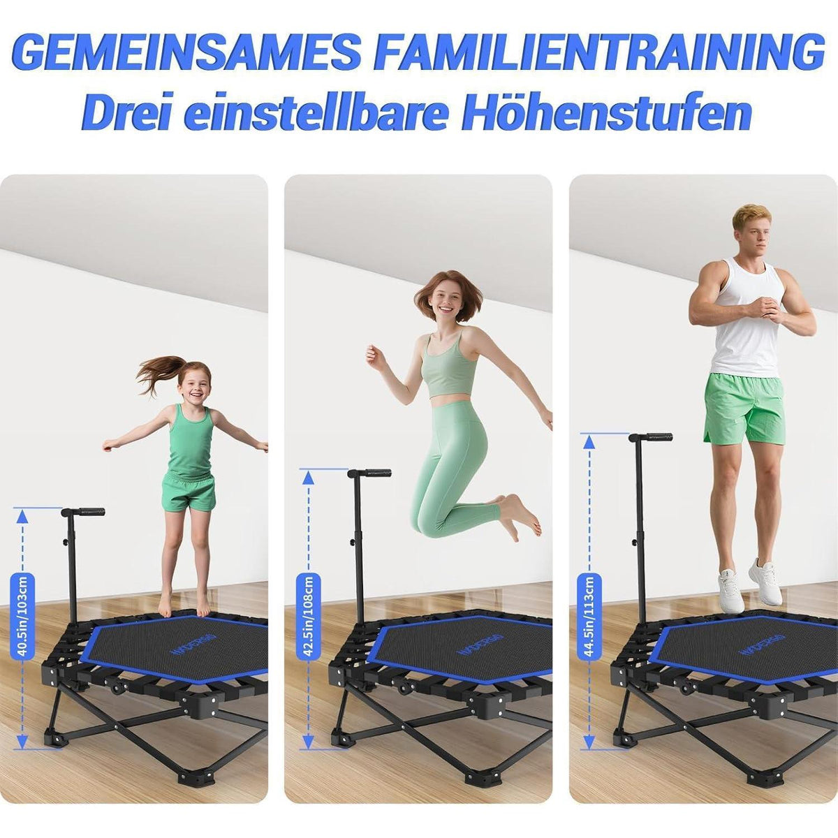 Klappbares Fitness Trampolin für Erwachsene – Schwarz Blau