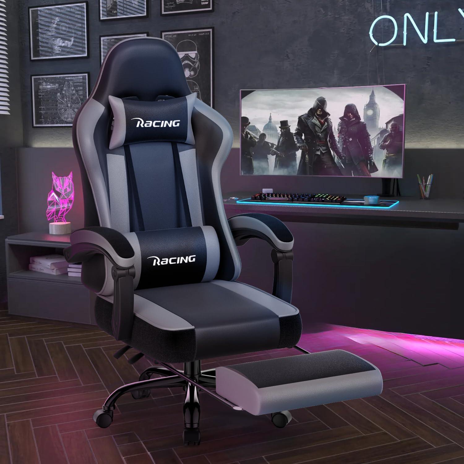 Ergonomischer Gaming Stuhl mit Fußstütze bis 150kg