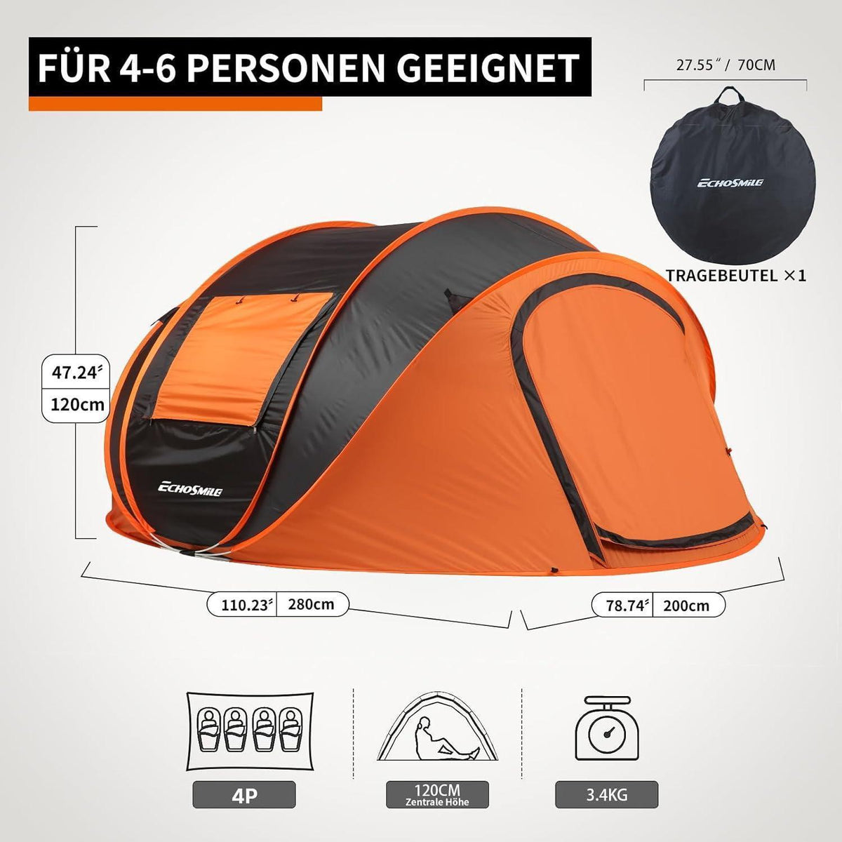 Wurfzelt 4-6 Personen wasserdicht mit guter Belüftung