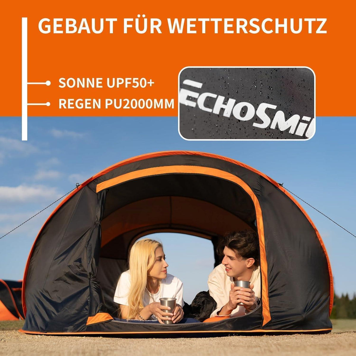 Wurfzelt 4-8 Personen wasserdicht mit 2 Fenstern, Familienzelt für Outdoor