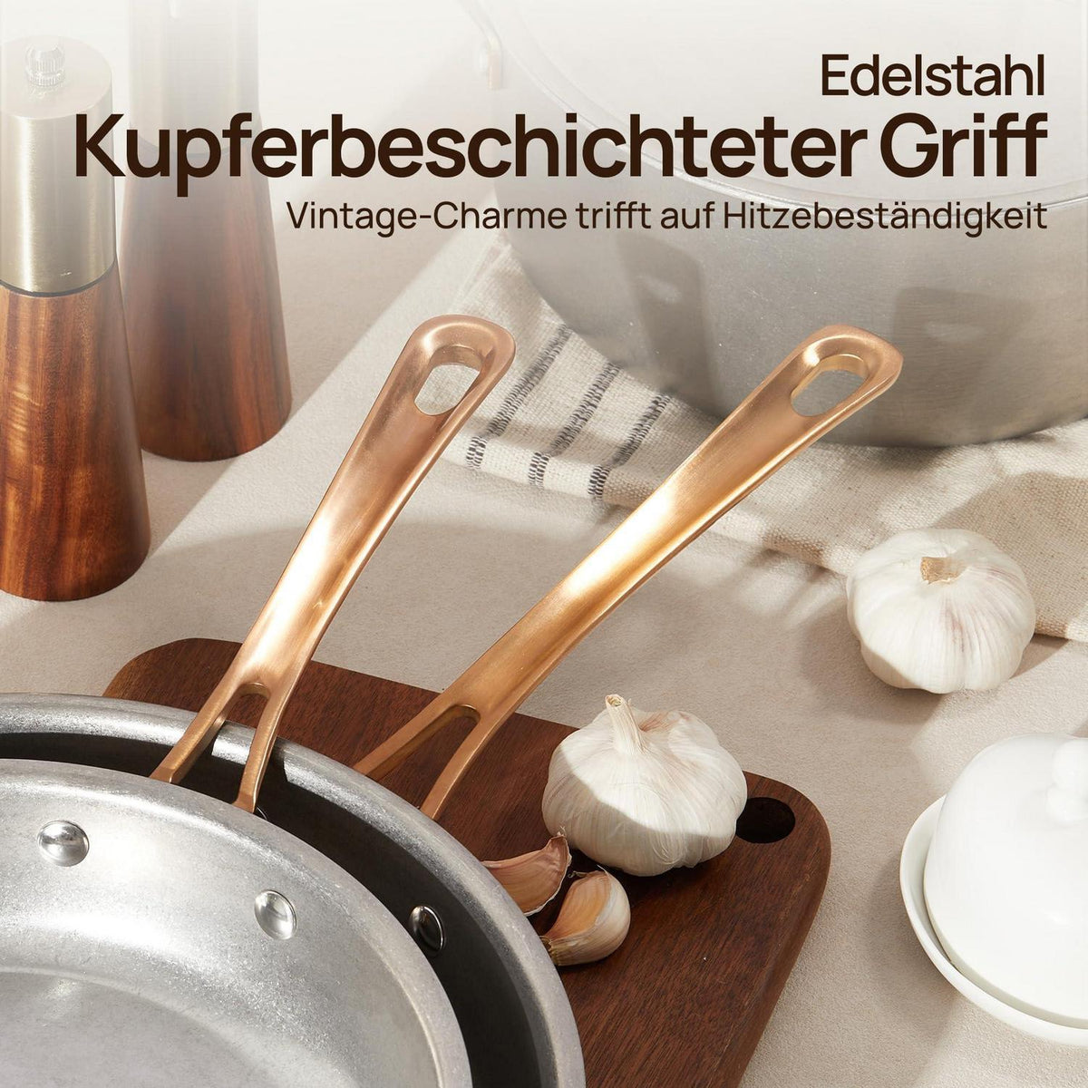 Edelstahl Pfannenset 3-teilig Retro 20/24/28 cm mit Deckel