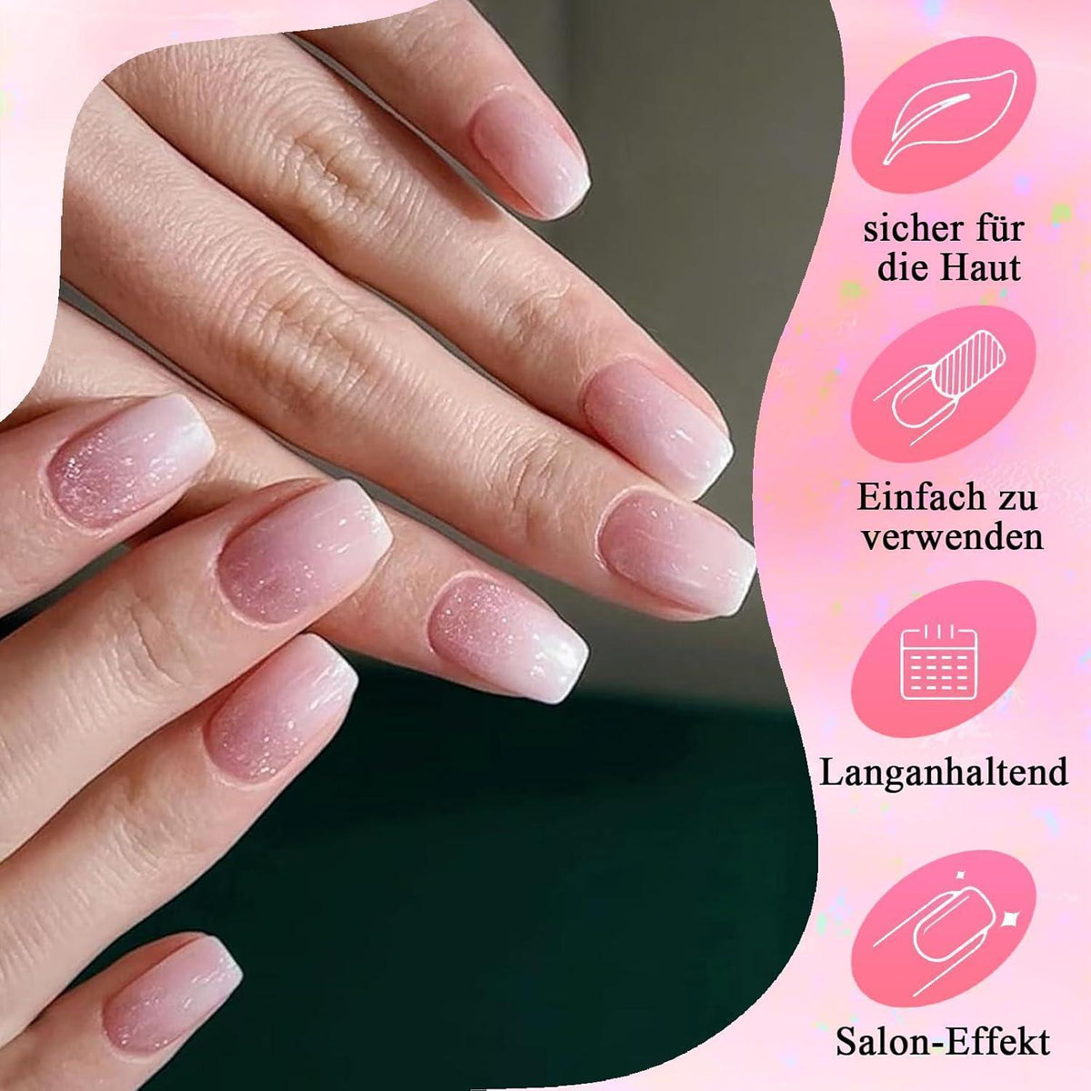 Cat Eye Press On Nails - Rosa Farbverlauf Kurz & Quadratisch