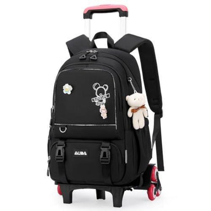 Schulrucksack Trolley Mädchen Teenager 6 Rollen Schwarz
