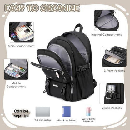 Schulrucksack Trolley Mädchen Teenager 6 Rollen Schwarz