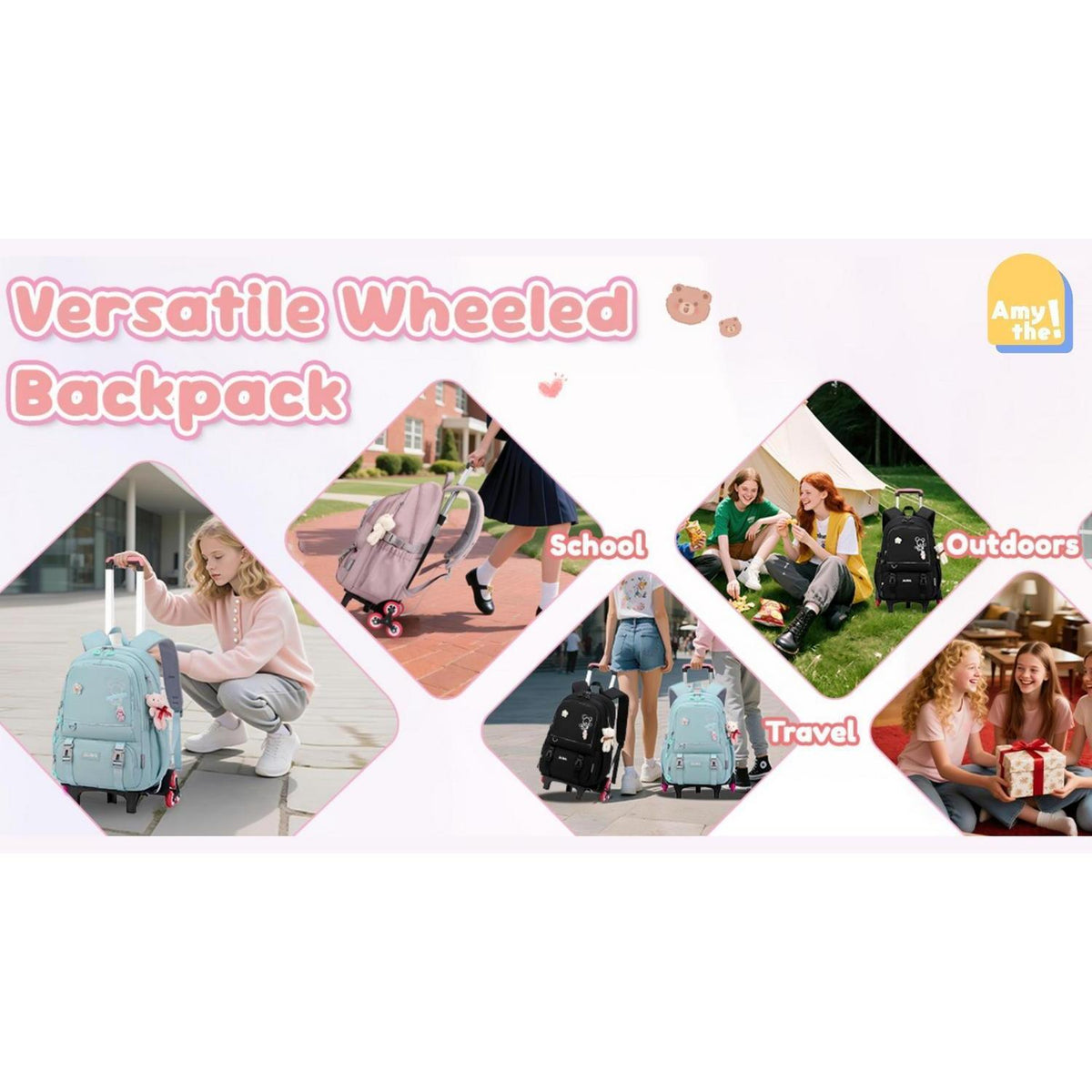 Schulrucksack Trolley Mädchen Teenager Lila mit 6 Rollen