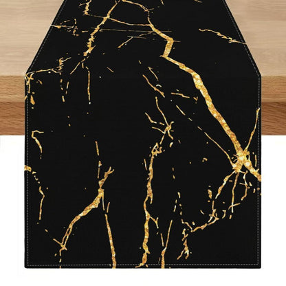 Tischläufer 240x40 cm | Abwaschbar, Schwarz Gold, Modern & Elegant