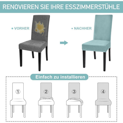 Samt Stuhlhussen 6er Set – Elastisch & Waschbar – Graublau