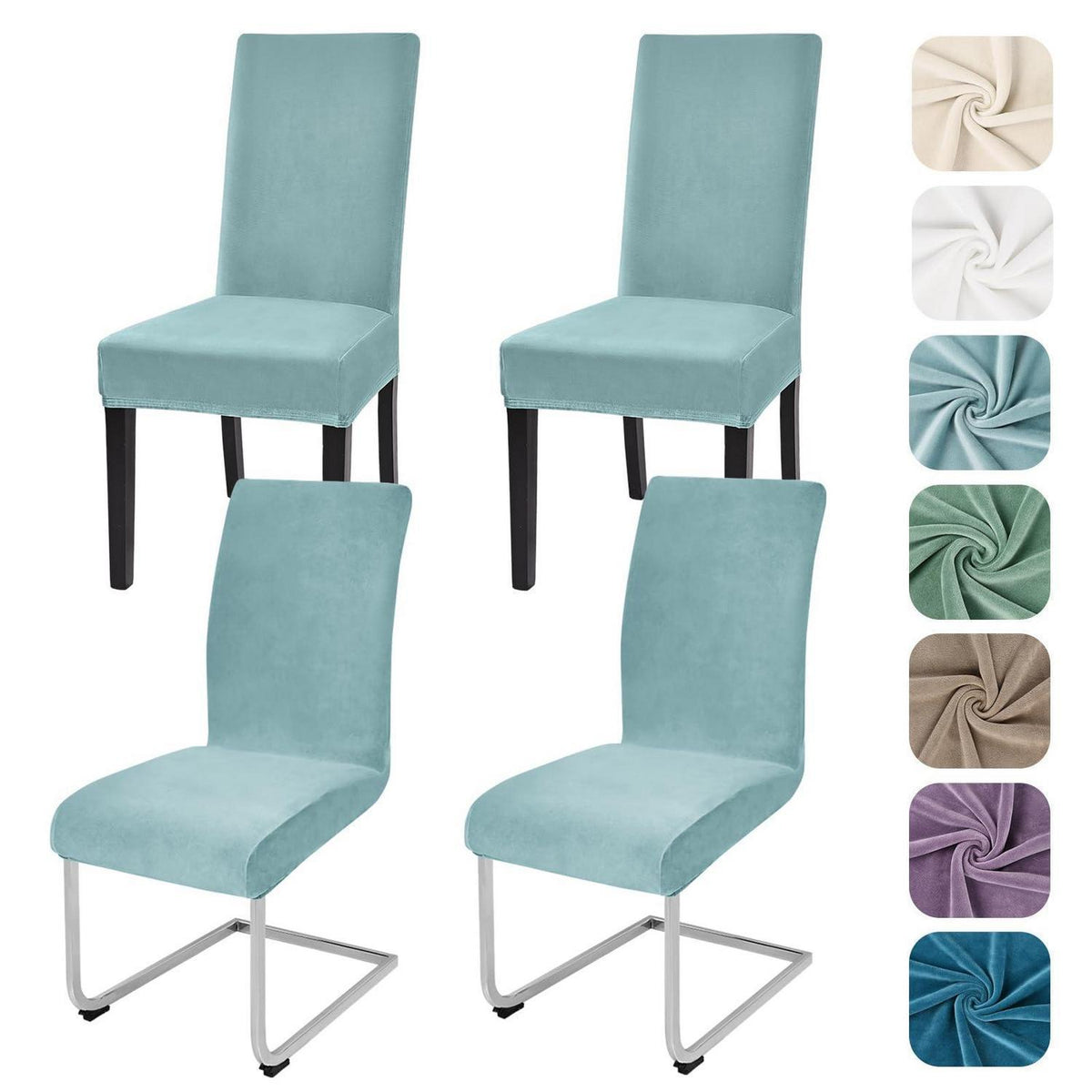 Samt Stuhlhussen Set 4er Pack – Graublau, Elastisch & Waschbar