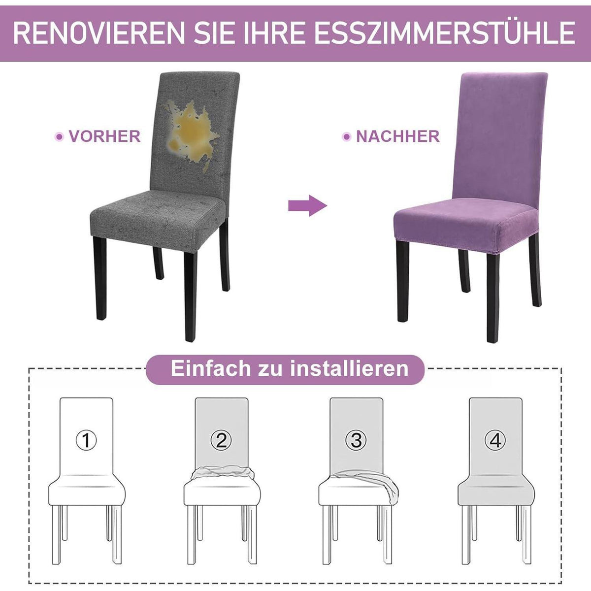 Stretch Samt Stuhlhussen 6er Set - Graulila