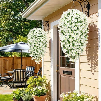 Künstliche Hängeblumen mit Eukalyptus – 4er Set Weiß