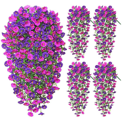 Künstliche Hängeblumen mit Eukalyptus – Lila Fuchsia 4er Set
