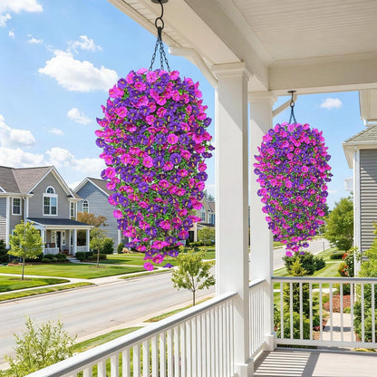 Künstliche Hängeblumen mit Eukalyptus – Lila Fuchsia 4er Set