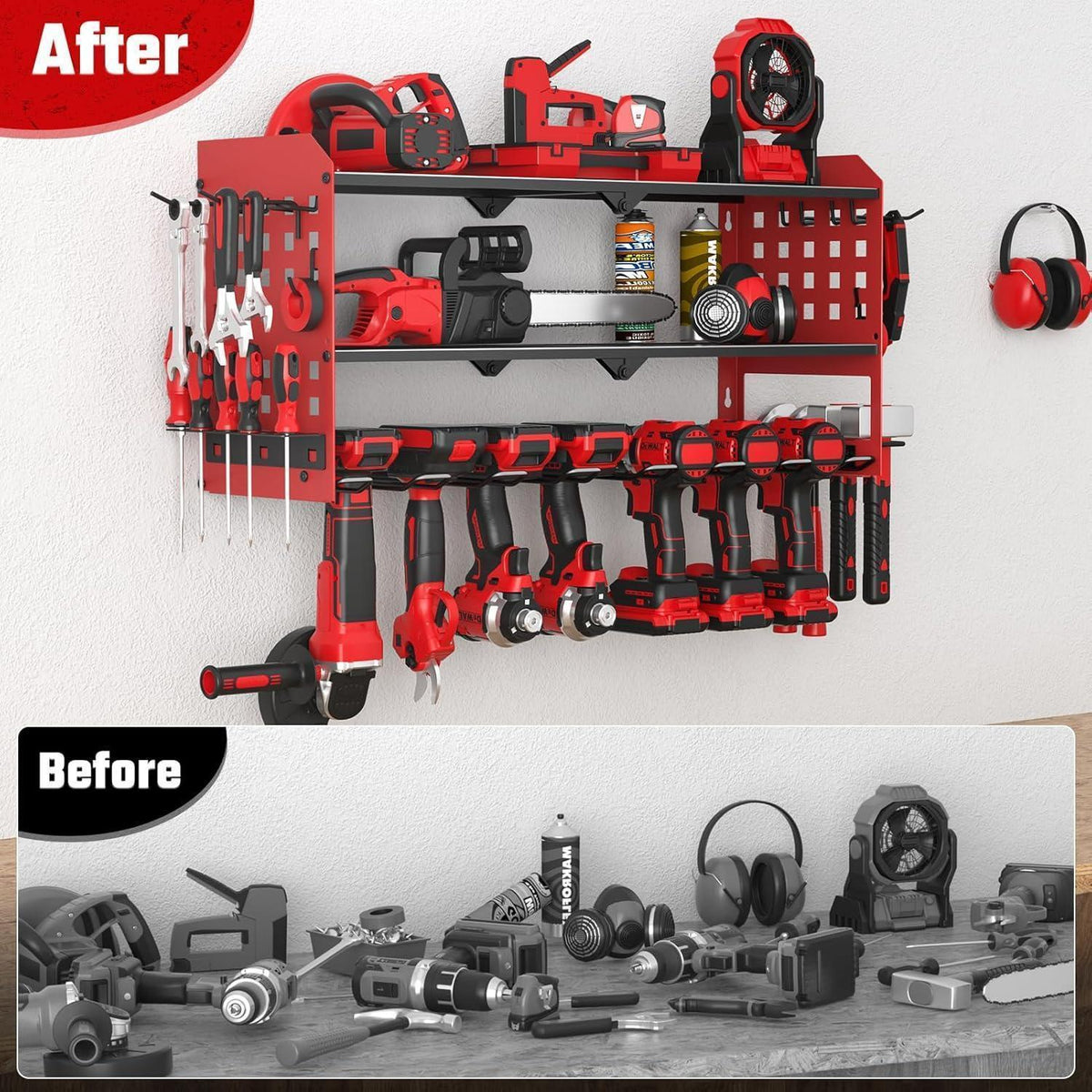 Werkzeug Wandhalterung 3 Ebenen mit Seitenorganizer Rot