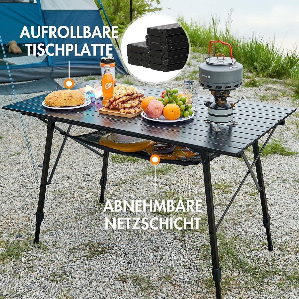 Portal Campingtisch faltbar höhenverstellbar 120x70cm Aluminium Schwarz