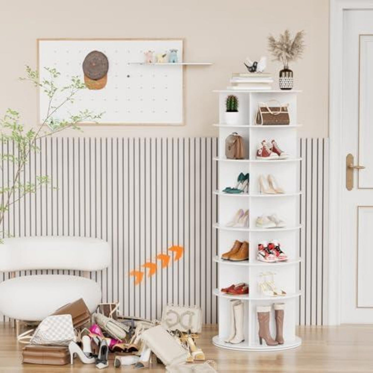 Drehbares Schuhregal 7 Ebenen – Platzsparender Schuhschrank Weiß