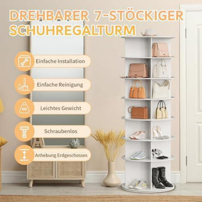 Drehbares Schuhregal 7 Ebenen – Platzsparender Schuhschrank Weiß