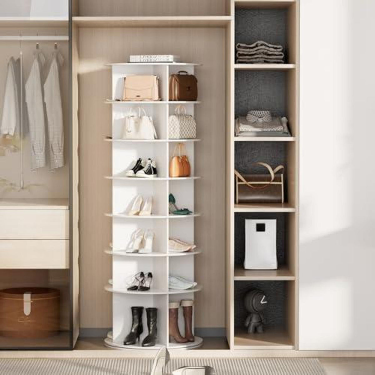 Drehbares Schuhregal 7 Ebenen – Platzsparender Schuhschrank Weiß
