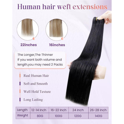 Echthaar Tressen Schwarz 65cm zum Einnähen - Remy Haar