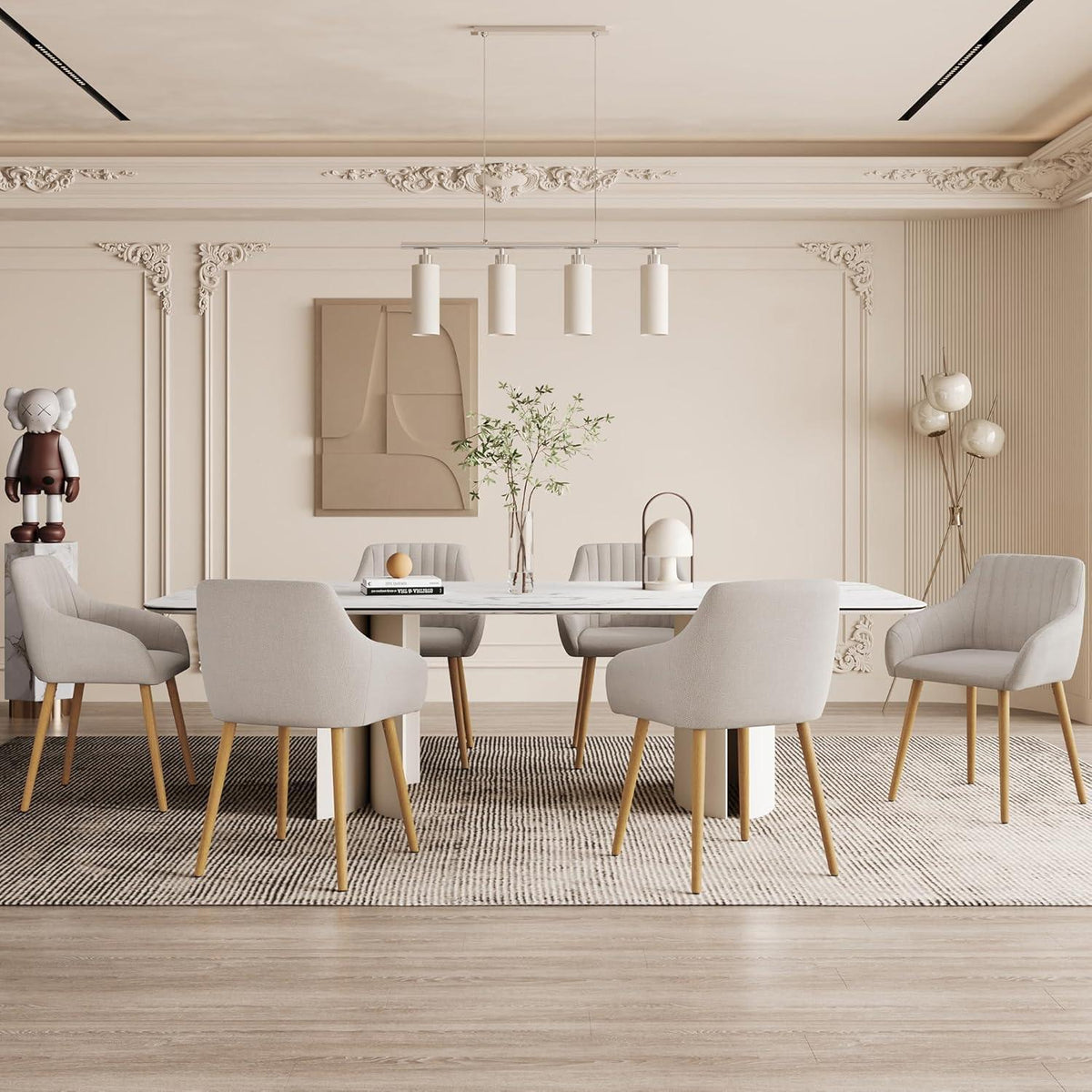 Esszimmerstühle Beige mit Armlehne – 2er Set Holzbeine