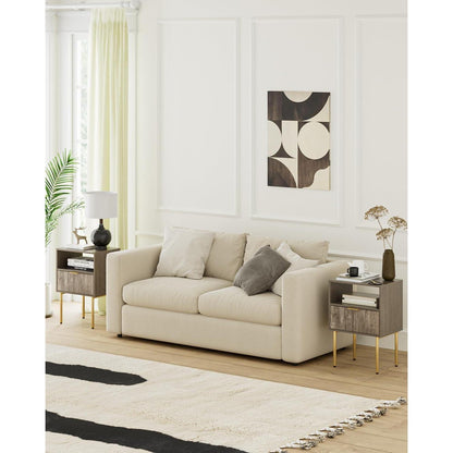 Nachttisch Grau mit Schublade und Ablage, Modern & Boho