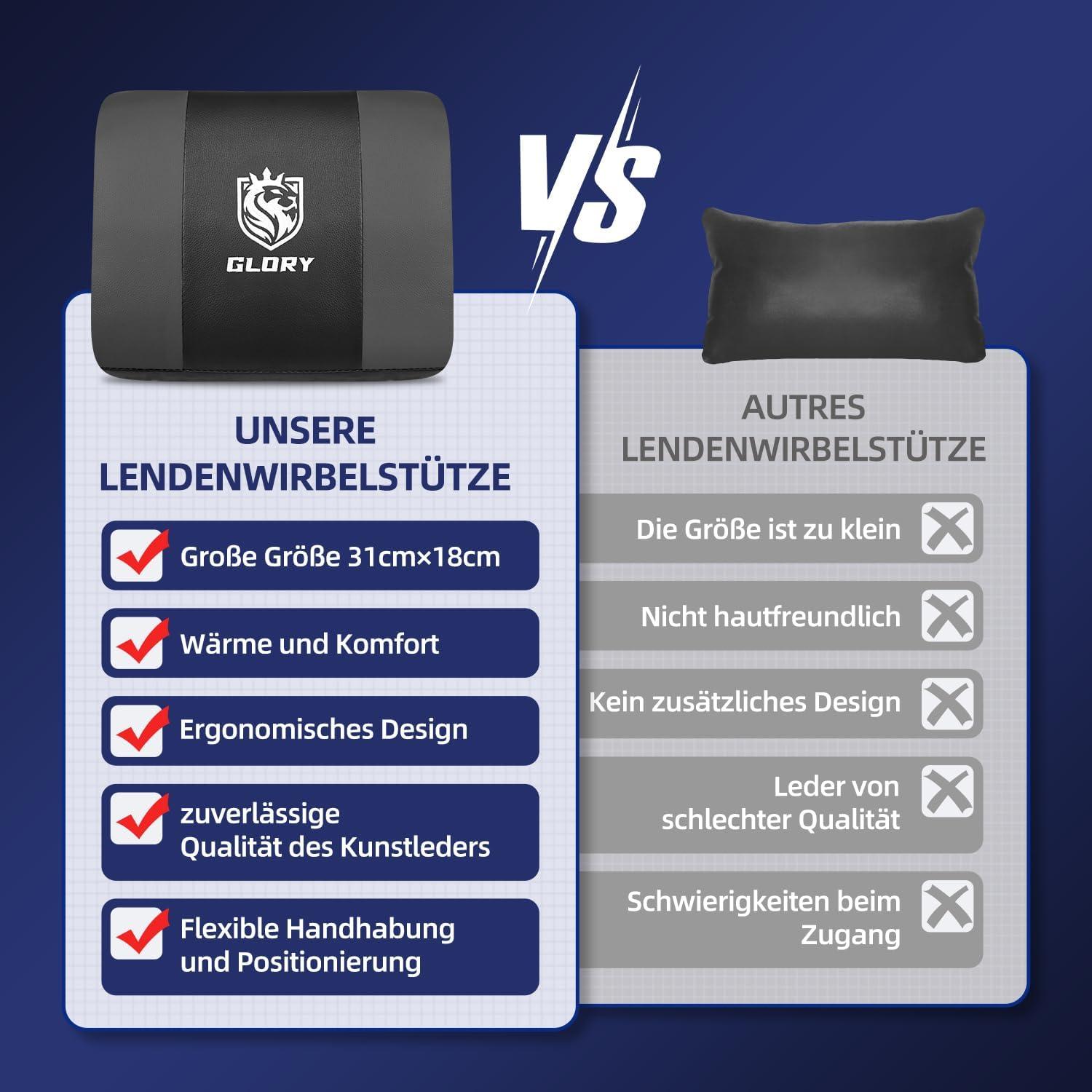 Grauer Gaming Stuhl Bürostuhl Ergonomisch mit Fußstütze und Kopfstütze